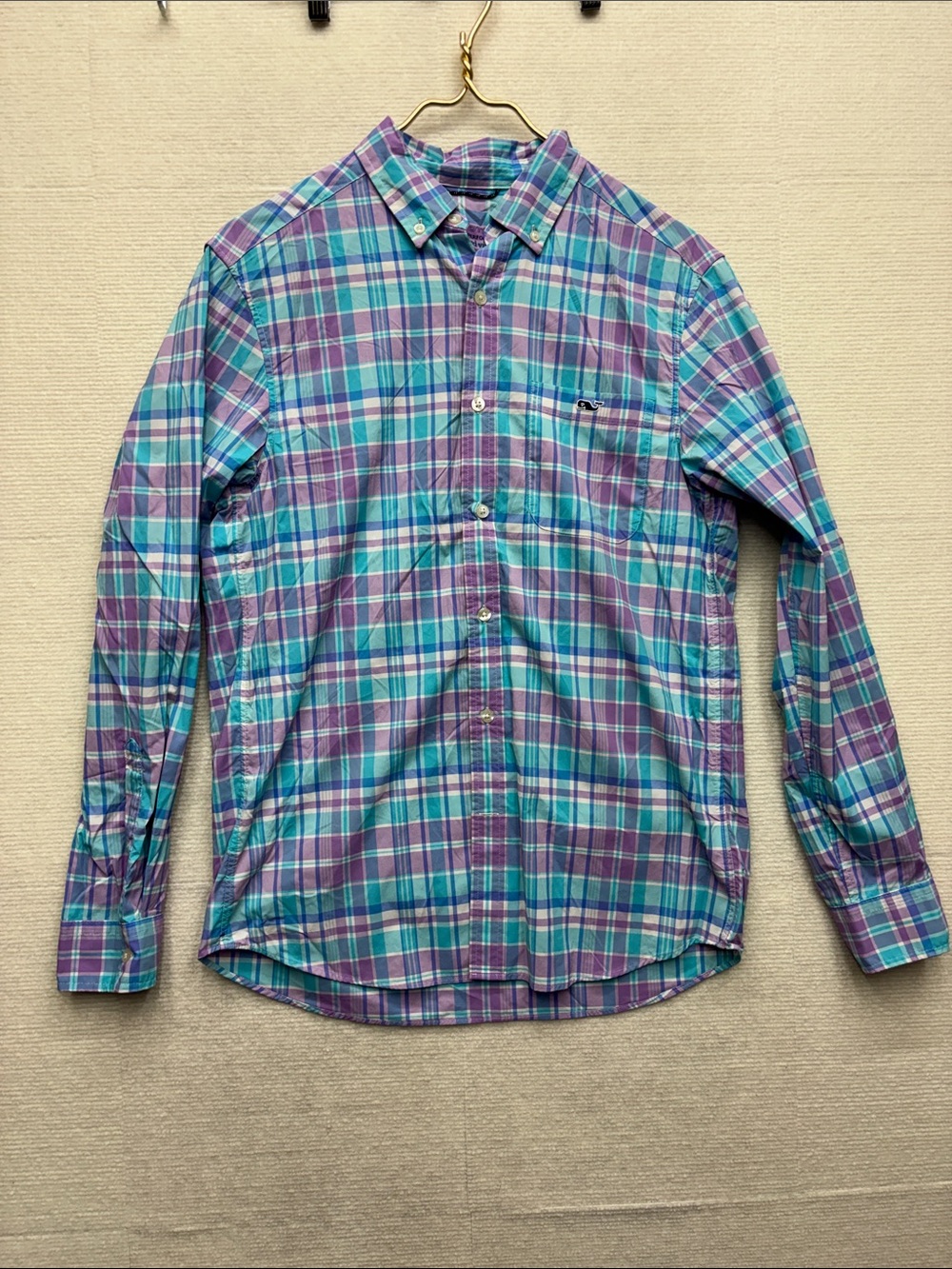 Vineyard Vines | Men's Plaid Button-Down Shirt in Purple & Teal - small